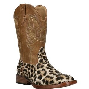 Roper Leather Western Patchwork Cowboy
Tan and Leopard Kids Boots Size 2